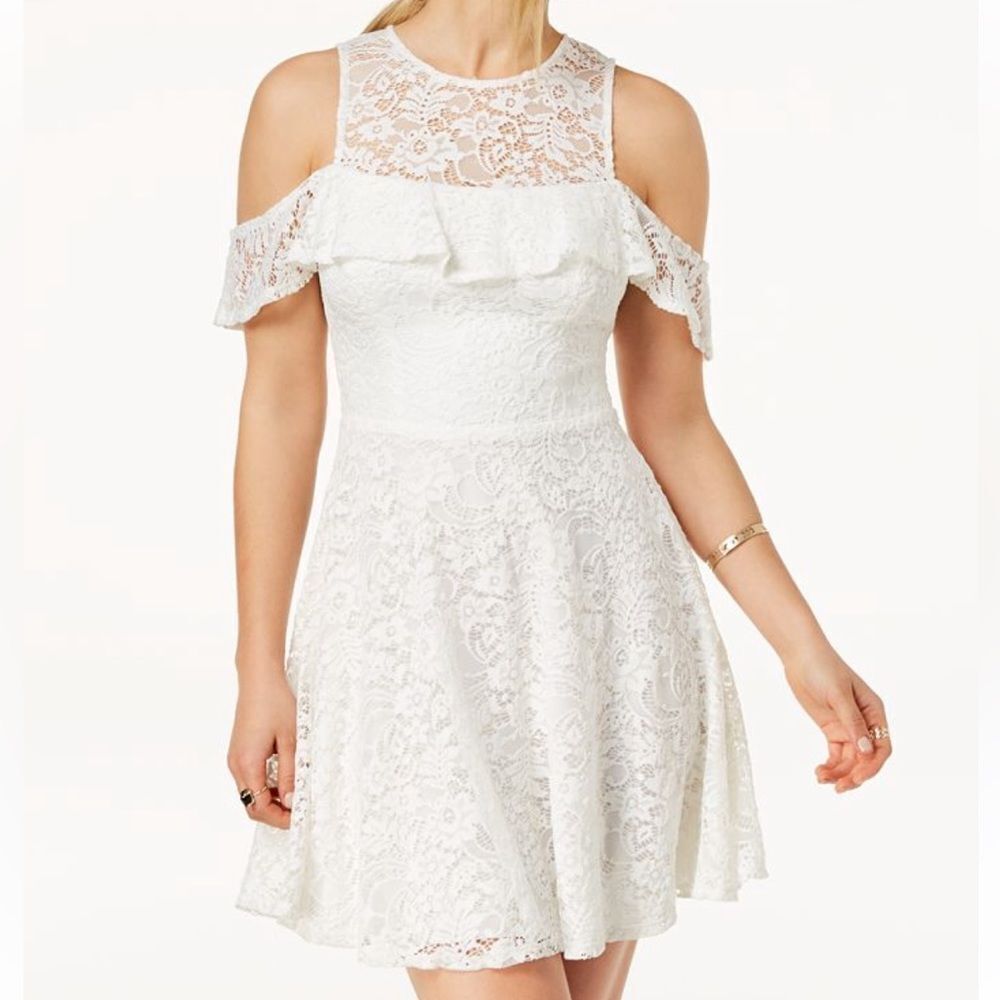 B Darlin white cold shoulder lace dress